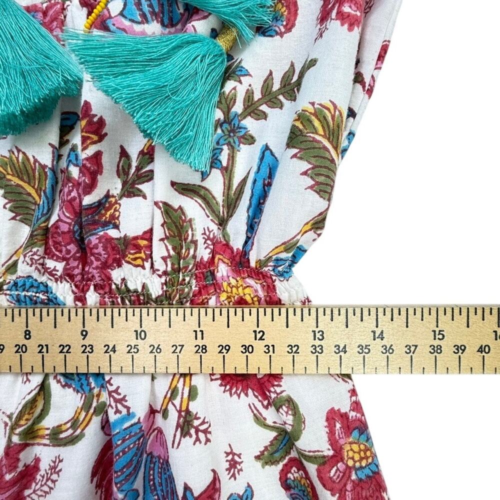 Bell by Alicia Bell Floral Block Print Tassel Mini Dress XS Cotton Boho India - Picture 8 of 11